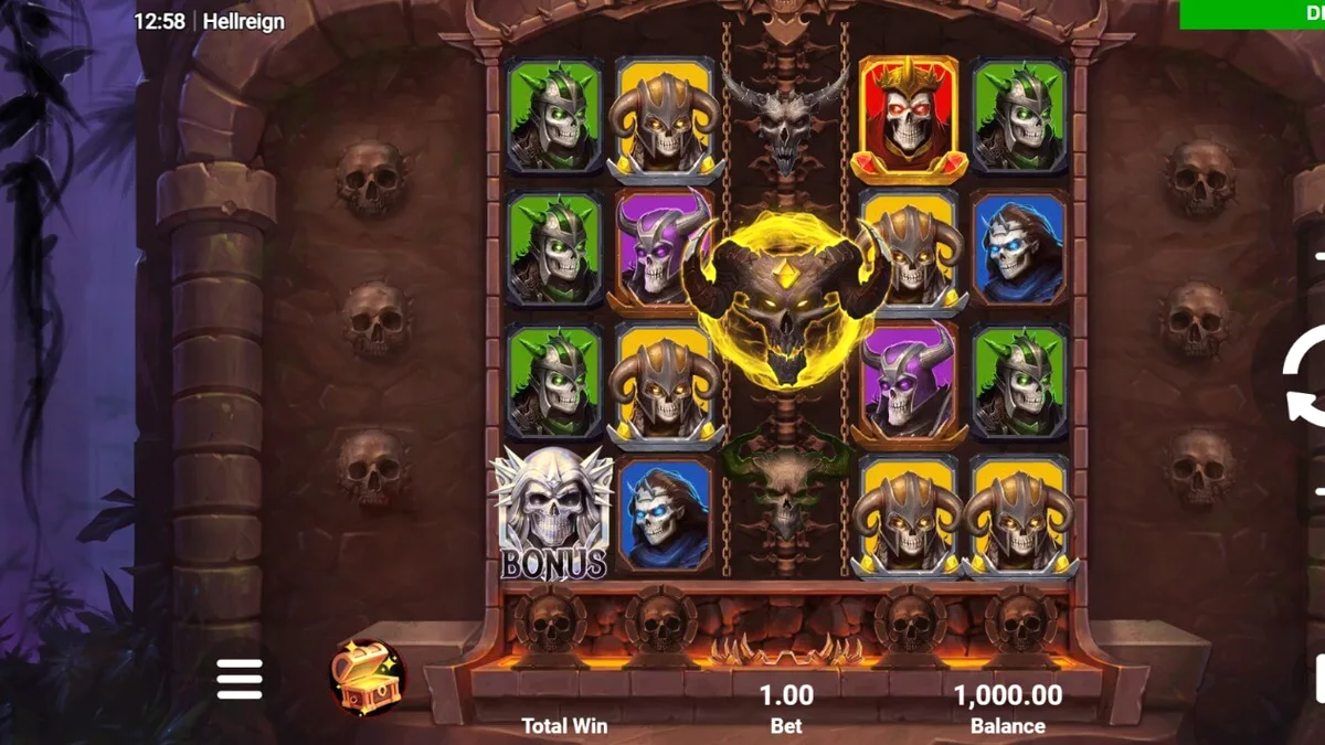 Interface do jogo Hellreign Scatter Magnet com temática infernal e gótica
