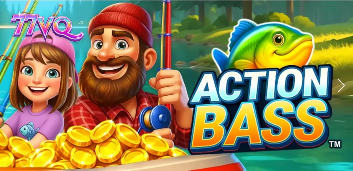Interface do jogo de caça-níqueis Action Bass com elementos de pesca
